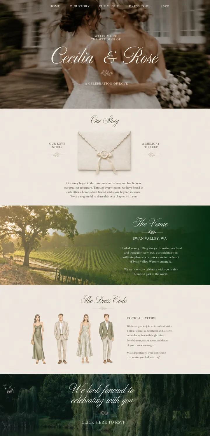 Full-page preview of the Cecilia base wedding website design.