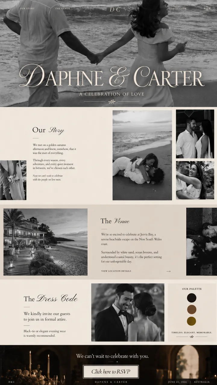 Full-page preview of the Daphne base wedding website design.