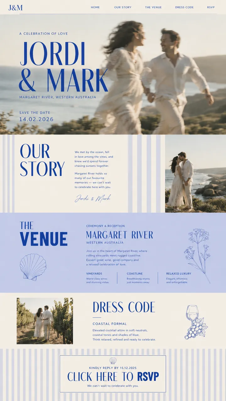 Full-page preview of the Jordi base wedding website design.