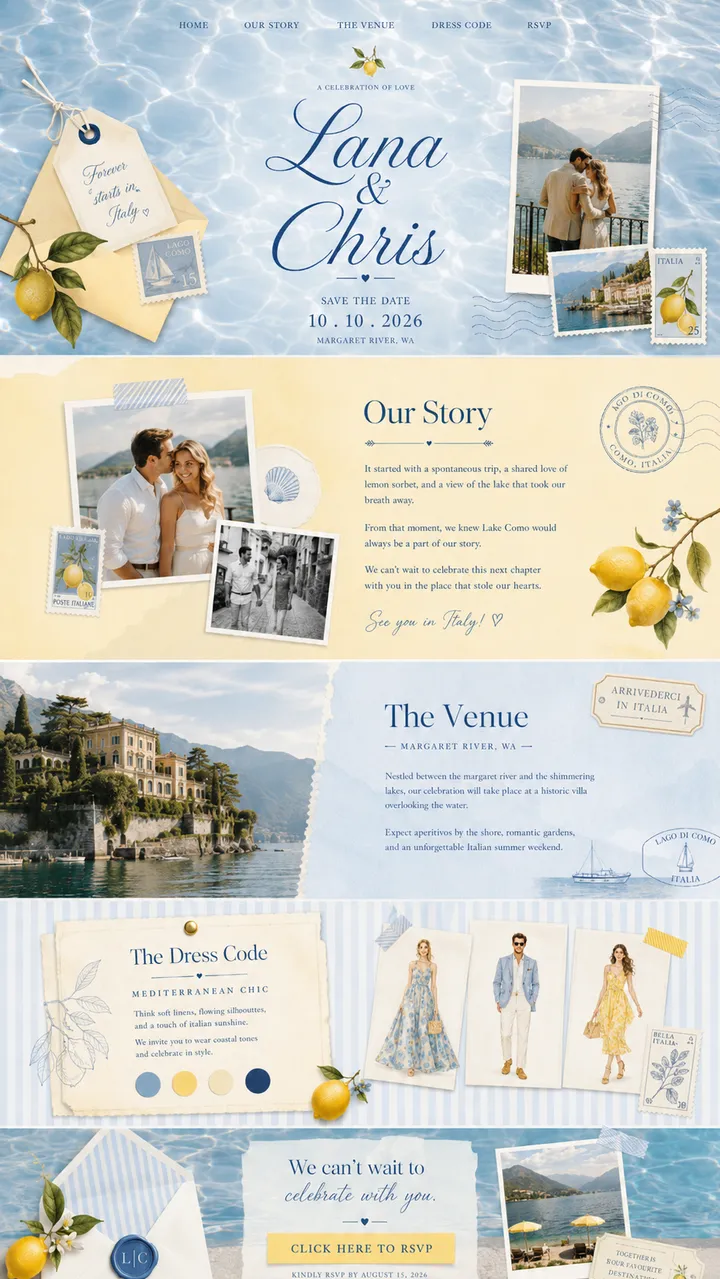 Full-page preview of the Lana base wedding website design.